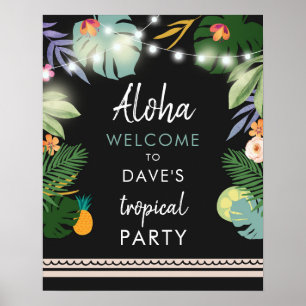 Poster Panneau de bienvenue à une fête hawaïenne Tropical