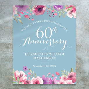 Poster Panneau de bienvenue aquarelle Roses 60e anniversa