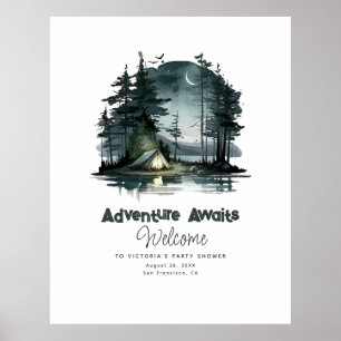 Poster Panneau de bienvenue au camping de nuit Aventure A