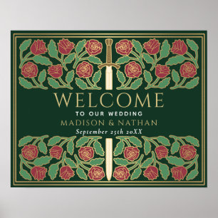 Poster Panneau de bienvenue au mariage royal Épée florale