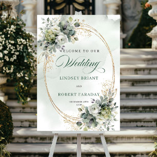 Poster Panneau de bienvenue aux roses blanches Boho roman