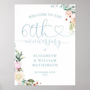 Poster Panneau de bienvenue avec écriture en forme de cœu