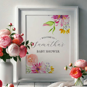 Poster Panneau de bienvenue Baby in Bloom – Fleurs roses