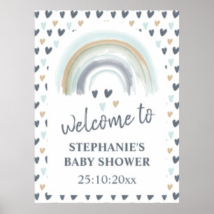 Poster Panneau de Bienvenue Baby Shower Bleu Bohème Arc-e