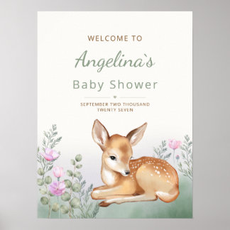 Poster Panneau de Bienvenue Baby Shower Cerf Bois Fantais