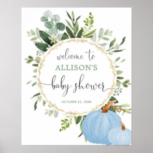 Poster Panneau de bienvenue baby shower citrouille bleu v
