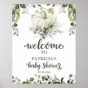 Poster Panneau de bienvenue Baby Shower Citrouille Verte 