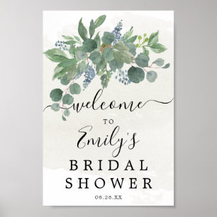 Poster Panneau de bienvenue Baby Shower Eucalyptus Bleu P