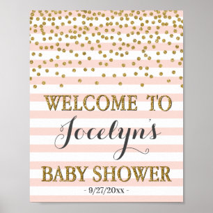 Poster Panneau de Bienvenue Baby Shower Fille Rose Doré