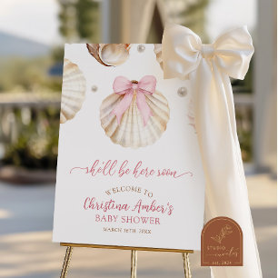 Poster Panneau de bienvenue Baby Shower Fille Ruban Rose