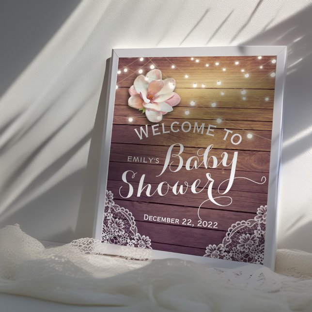Poster Panneau de bienvenue Baby Shower Fleurs Guirlandes (Créateur téléchargé)