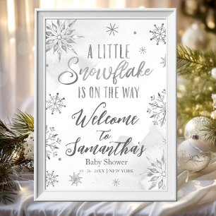 Poster Panneau de bienvenue Baby Shower flocon de neige