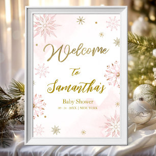 Poster Panneau de bienvenue Baby Shower flocon de neige