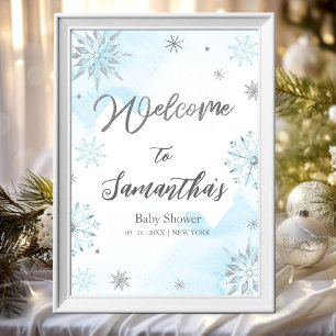 Poster Panneau de bienvenue Baby Shower flocon de neige