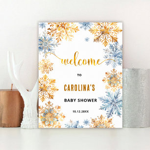 Poster Panneau de bienvenue Baby Shower Flocons de neige