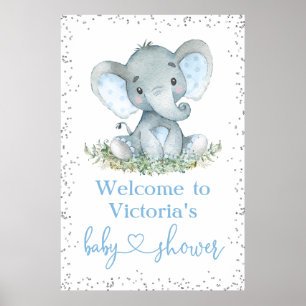 Poster Panneau de bienvenue Baby Shower Garçon Éléphant P
