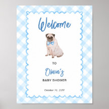 Panneau de bienvenue Baby Shower Gingham Bleu Chie