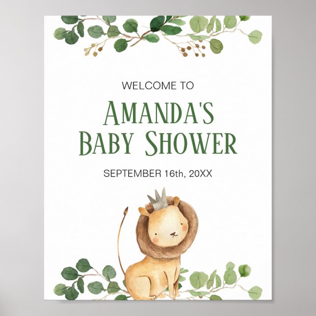 Poster Panneau de bienvenue Baby Shower Lion Verdure (Devant)