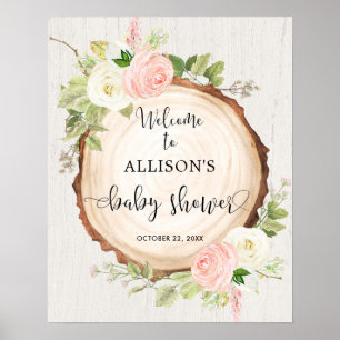 Poster Panneau de bienvenue baby shower rose blanc rose r