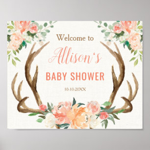 Poster Panneau de bienvenue baby shower rustique bohème à
