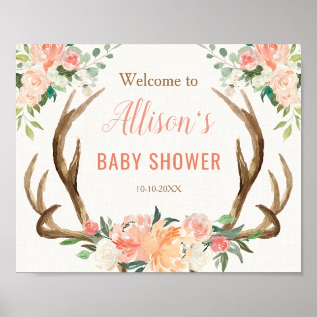 Poster Panneau de bienvenue baby shower rustique bohème à (Devant)