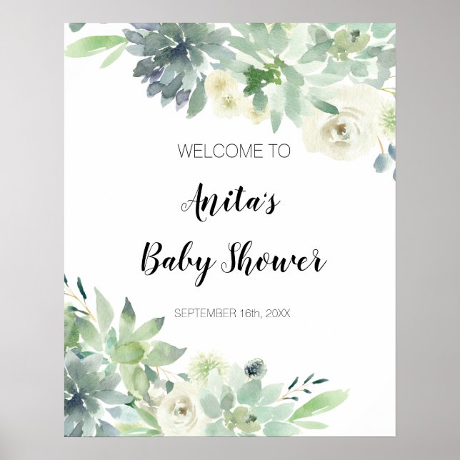 Poster Panneau de bienvenue Baby Shower Végétal Cactus Mo (Devant)