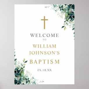 Poster Panneau de bienvenue baptême floral verdure eucaly
