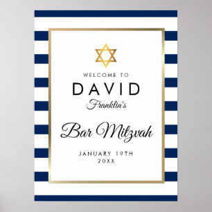 Poster Panneau de bienvenue Bar Mitzvah bleu marine blanc