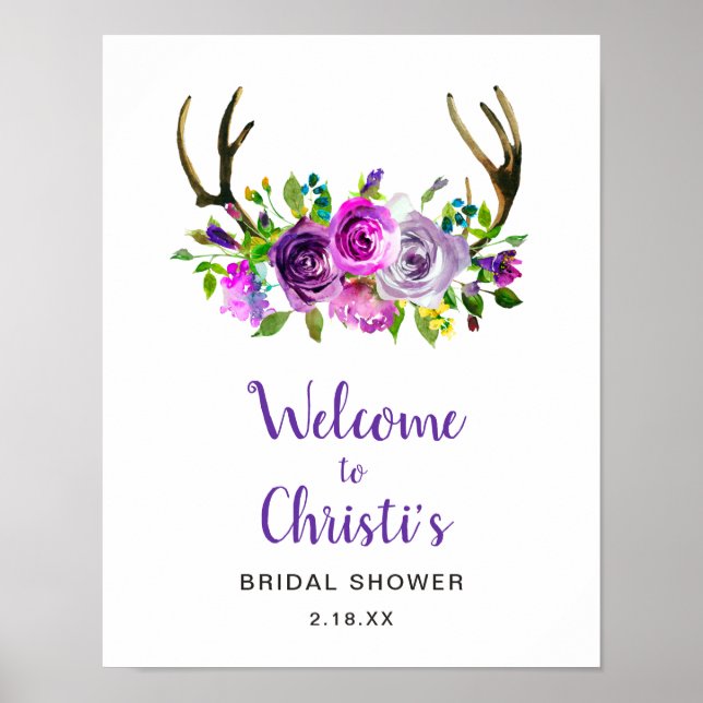 Poster Panneau de bienvenue Bohème Floral avec bois de ce (Devant)