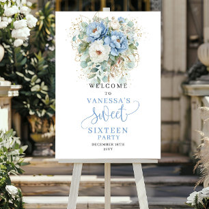 Poster Panneau de bienvenue Boho Dusty Blue Flowers Sweet