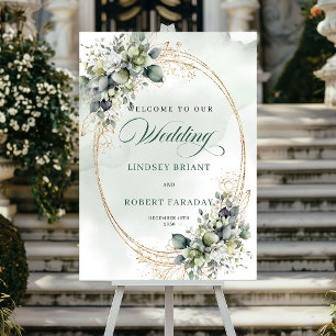 Poster Panneau de bienvenue botanique aux roses blanches 