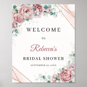 Poster Panneau de bienvenue cadre doré fleurs de eucalypt
