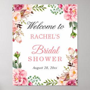 Poster Panneau de Bienvenue Chic Fleurs Rose Blush Mariag