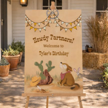 Panneau de bienvenue d'anniversaire de cow-boy de