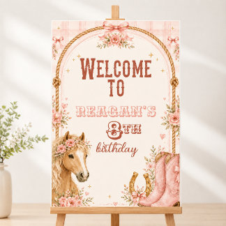 Poster Panneau de bienvenue d'anniversaire de cowgirl ros