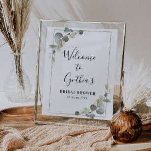 Poster panneau de bienvenue de baby shower aquarelle euca