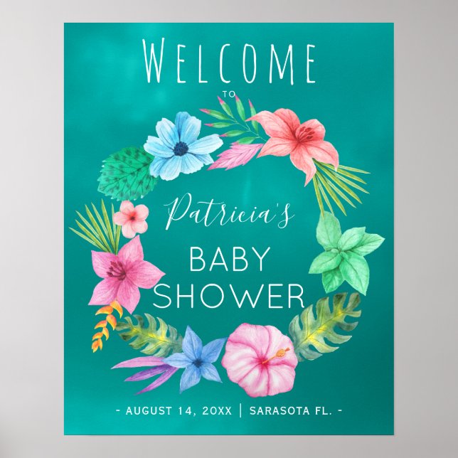 Poster Panneau de bienvenue de baby shower turquoise bleu (Devant)
