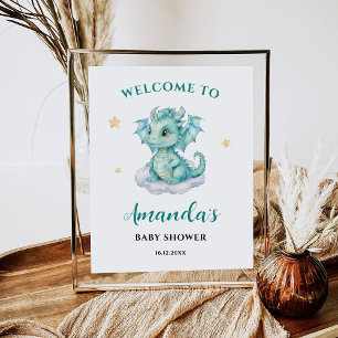 Poster Panneau de bienvenue de bébé dragon mignon