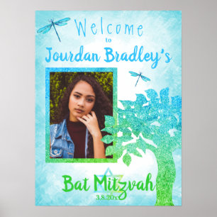 Poster Panneau de bienvenue de fête turquoise et vert