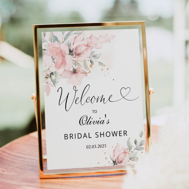 Poster Panneau de bienvenue de la douche nuptiale rose (Créateur téléchargé)