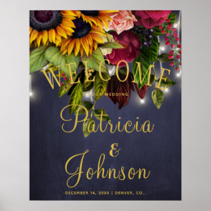 Poster Panneau de bienvenue de la marine mariage florale 