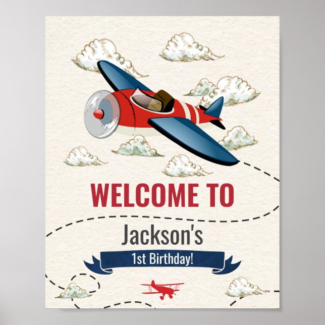 Poster Panneau de bienvenue de l'avion vintage (Devant)