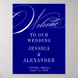 Poster Panneau de bienvenue de mariage à calligraphie ble