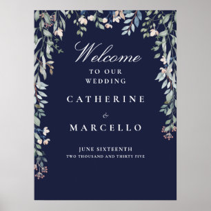 Poster Panneau de bienvenue de mariage à cascade florale 