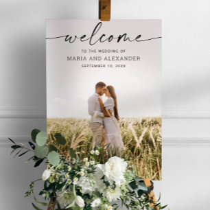 Poster Panneau de bienvenue de mariage à écriture moderne