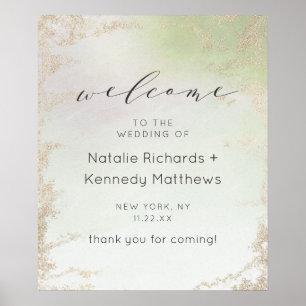 Poster Panneau de bienvenue de mariage à feuille d'or ver