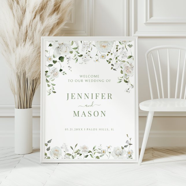 Poster Panneau de bienvenue de mariage à la verdure d'euc (Créateur téléchargé)
