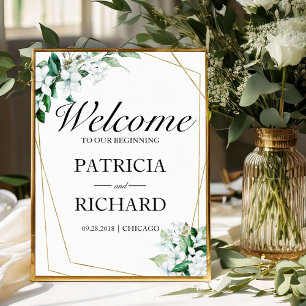 Poster Panneau de bienvenue de mariage à la verdure éléga