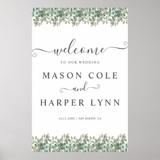 Poster Panneau de bienvenue de mariage à la verdure éléga