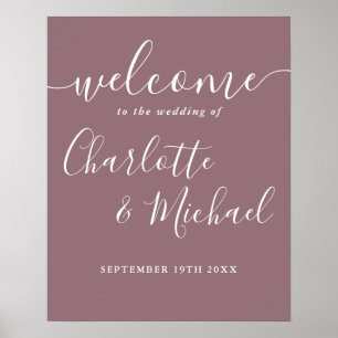 Poster Panneau de bienvenue de mariage à l'écriture Mauve